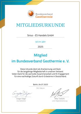 Bild von Mitgliedsurkunde Bundesverband Geothermie von 2025